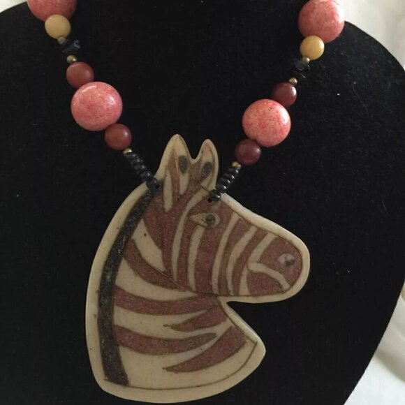 Vintage Lee Sands Zebra Head Statement Necklace in box - Picture 3 of 4